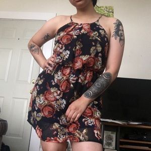 Dark floral thigh-length dress